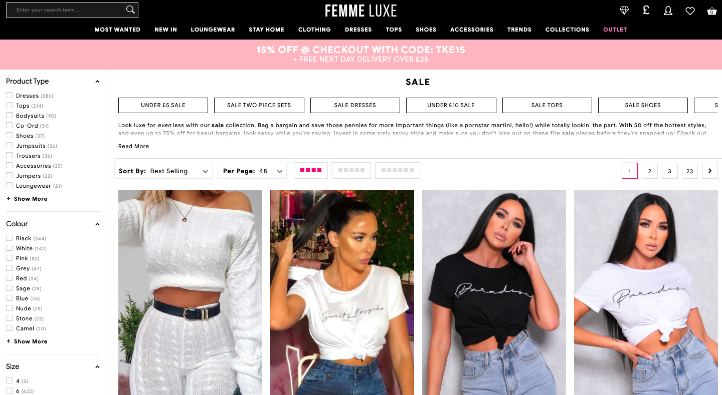 Screenshot of Femme Luxe website