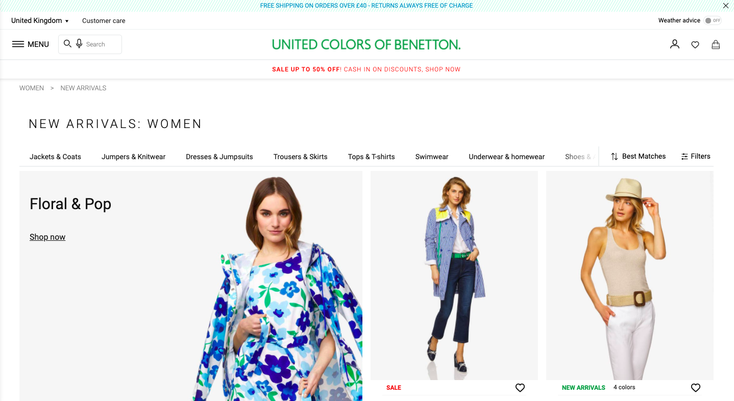 Screenshot of United Colors of Benetton website
