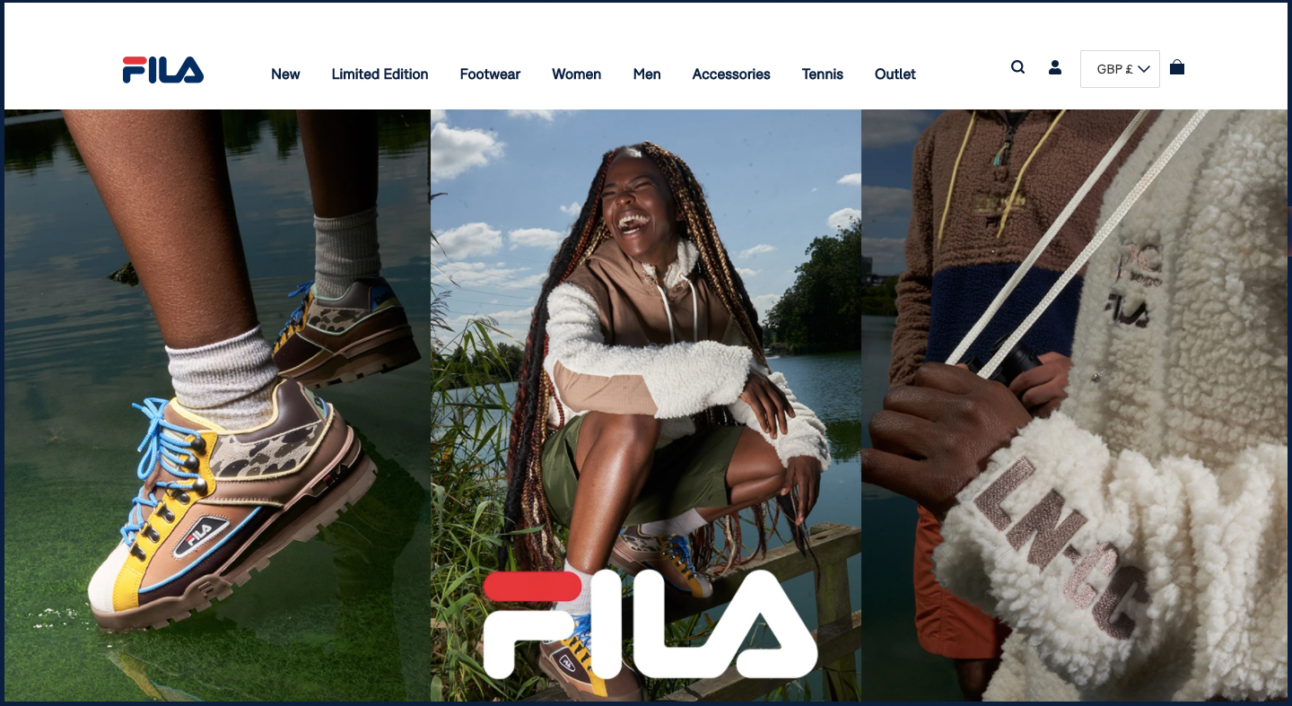 Screenshot of Fila website