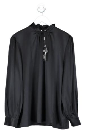 Lily Silk Black Stand Collar Long Sleeve Silk Blouse