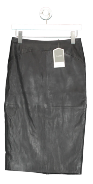 Oasis Black Genuine Leather Split Midi Skirt