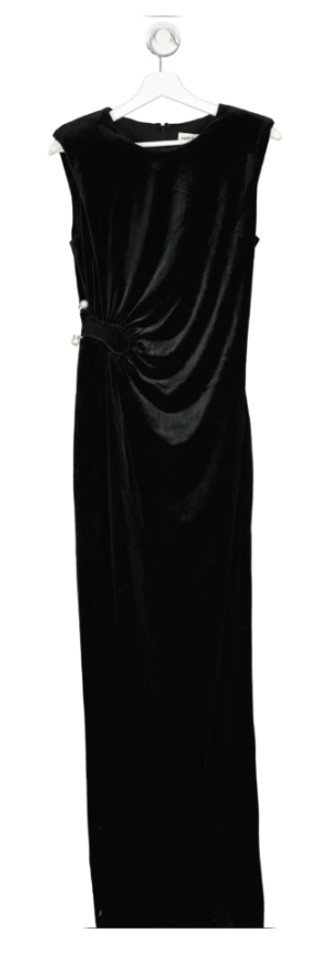 Self-Portrait Black Cutout Gathered Faux Pearl-Embellished Velvet Gown