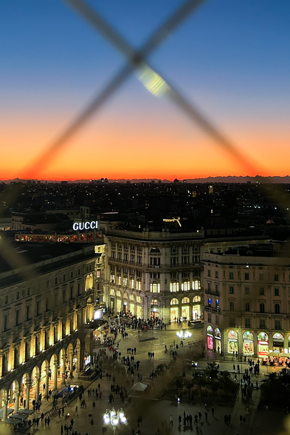 View of sunset over Milan from Duomo Terraces