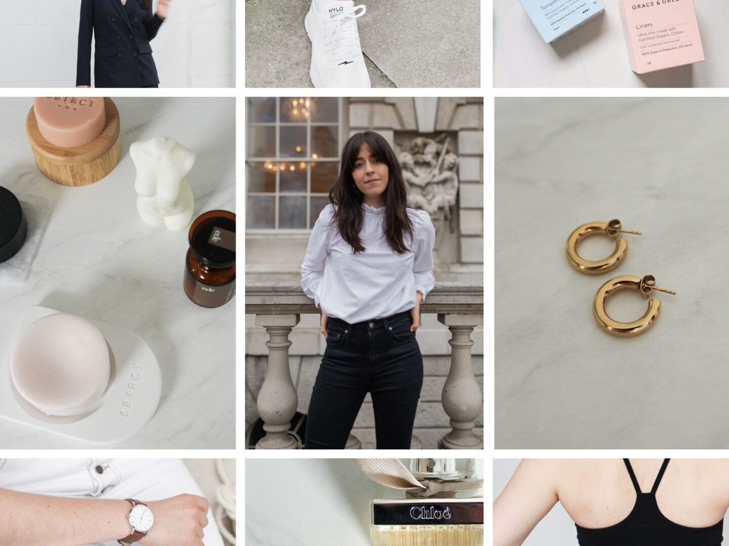 Gallery of Besma wearing B Corp certified fashion and beauty brands