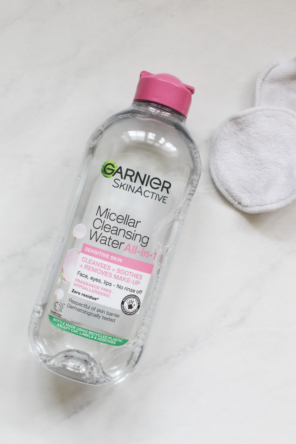 Garnier Micellar Water with reusable cotton rounds