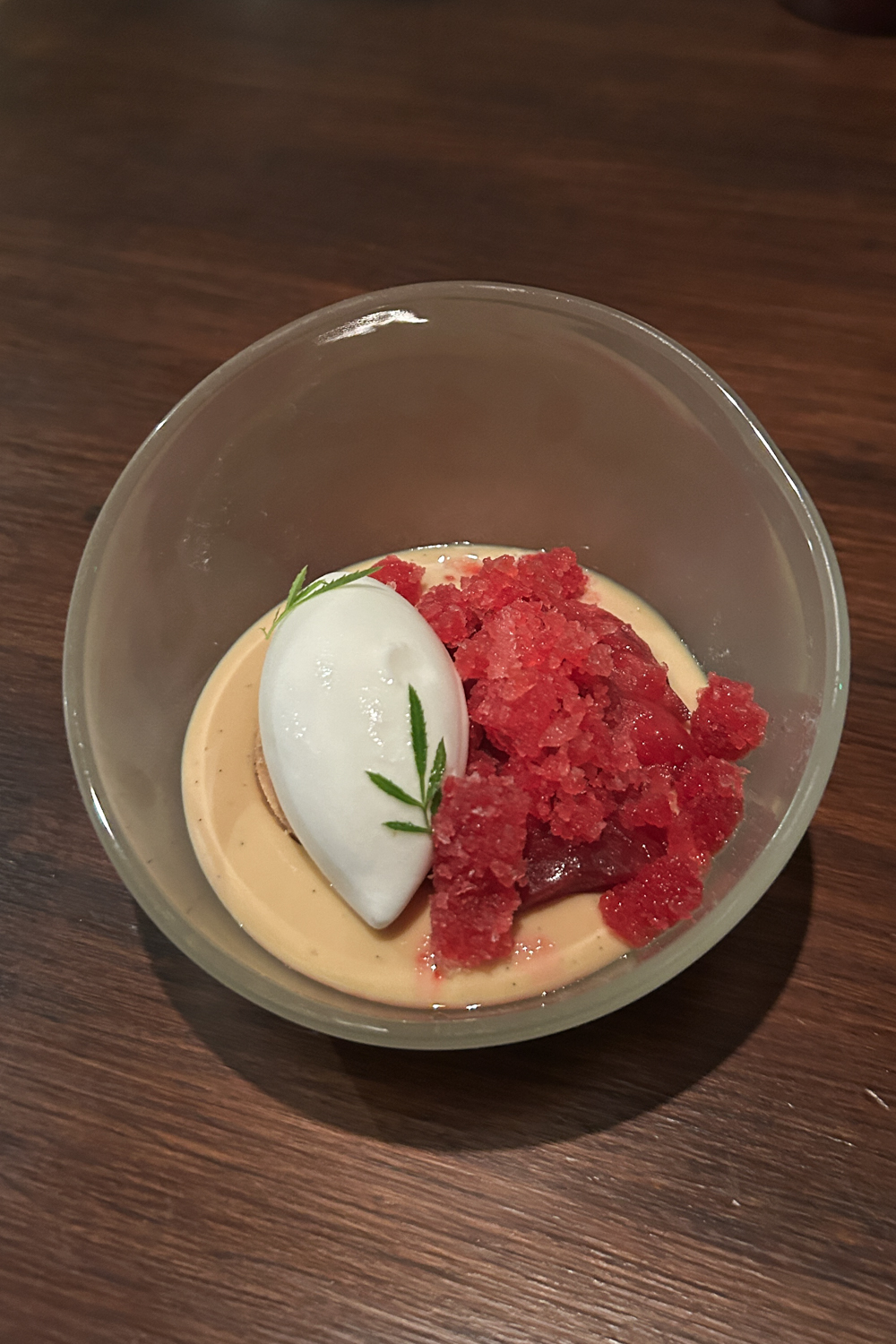 Toffee custard with apple granita at Dilsk