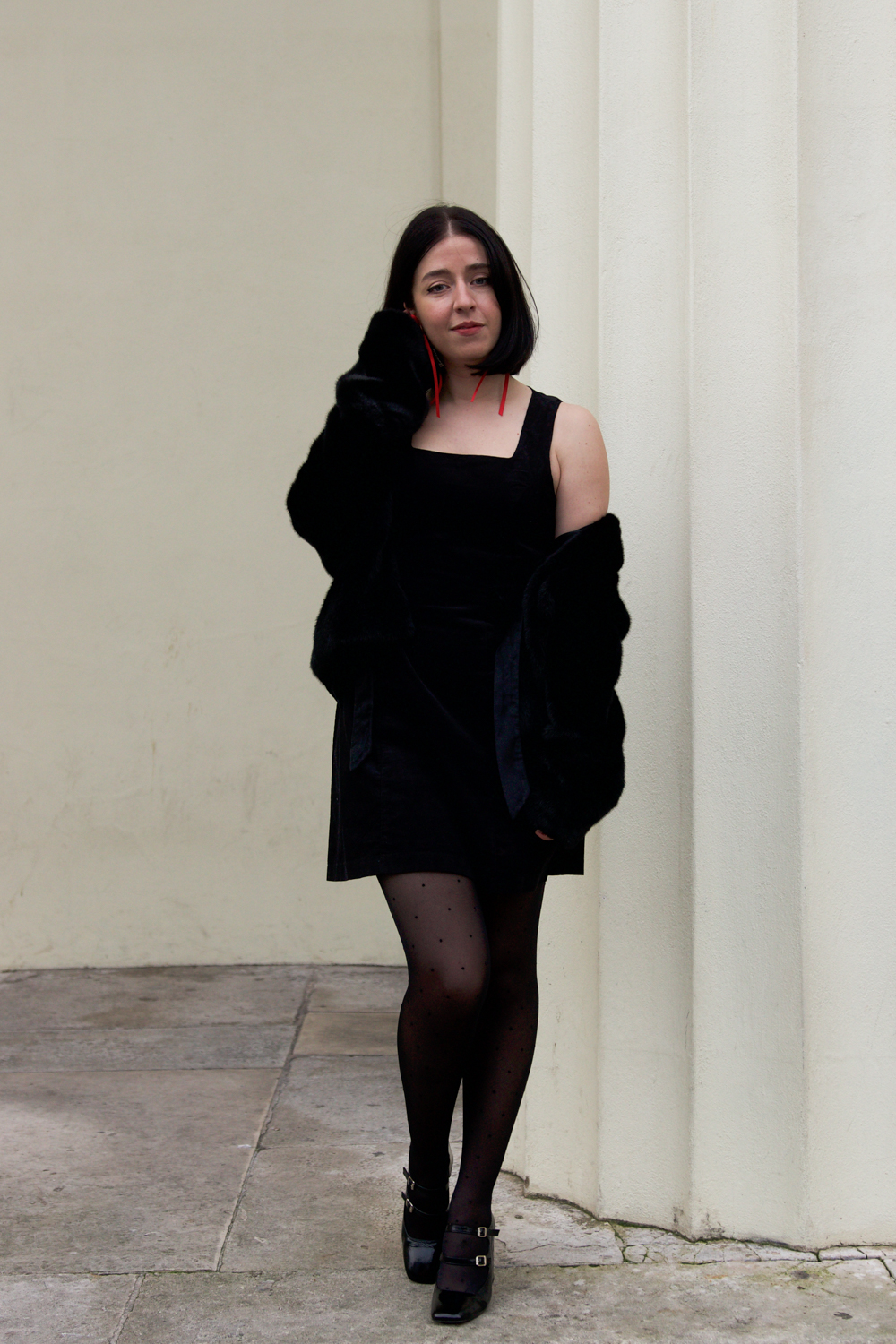 Nobody's Child Hayley Cord Bow Mini Dress in Black