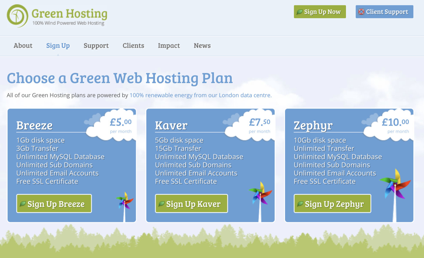 Screenshot of Green Hosting website