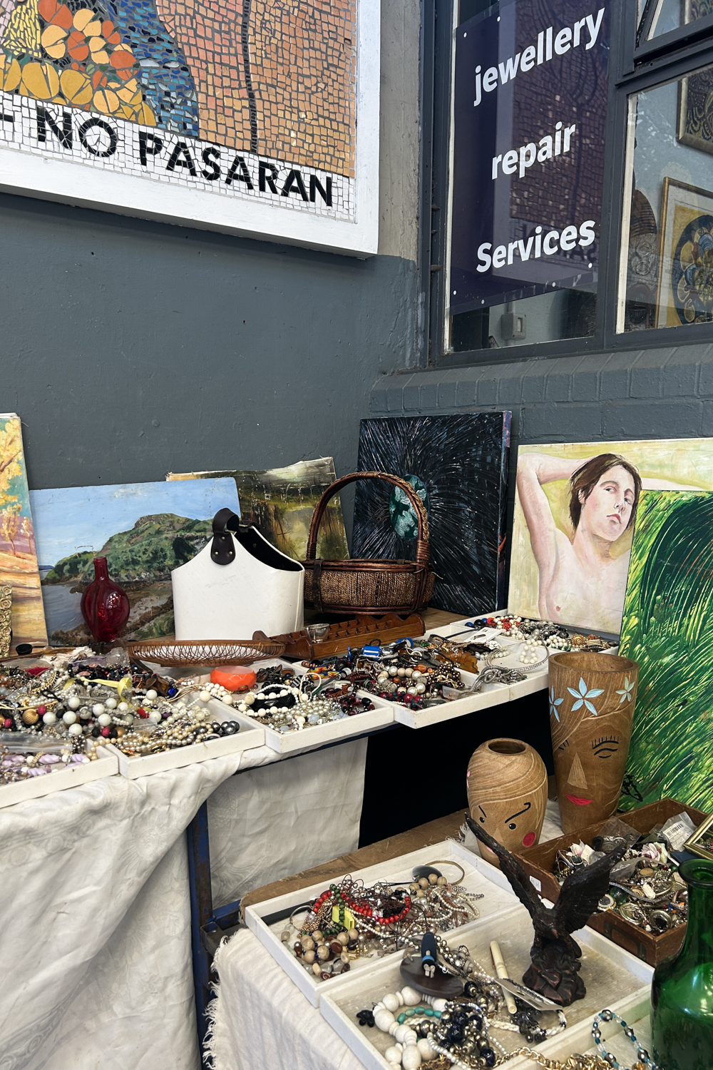 Market stalls with vintage jewellery