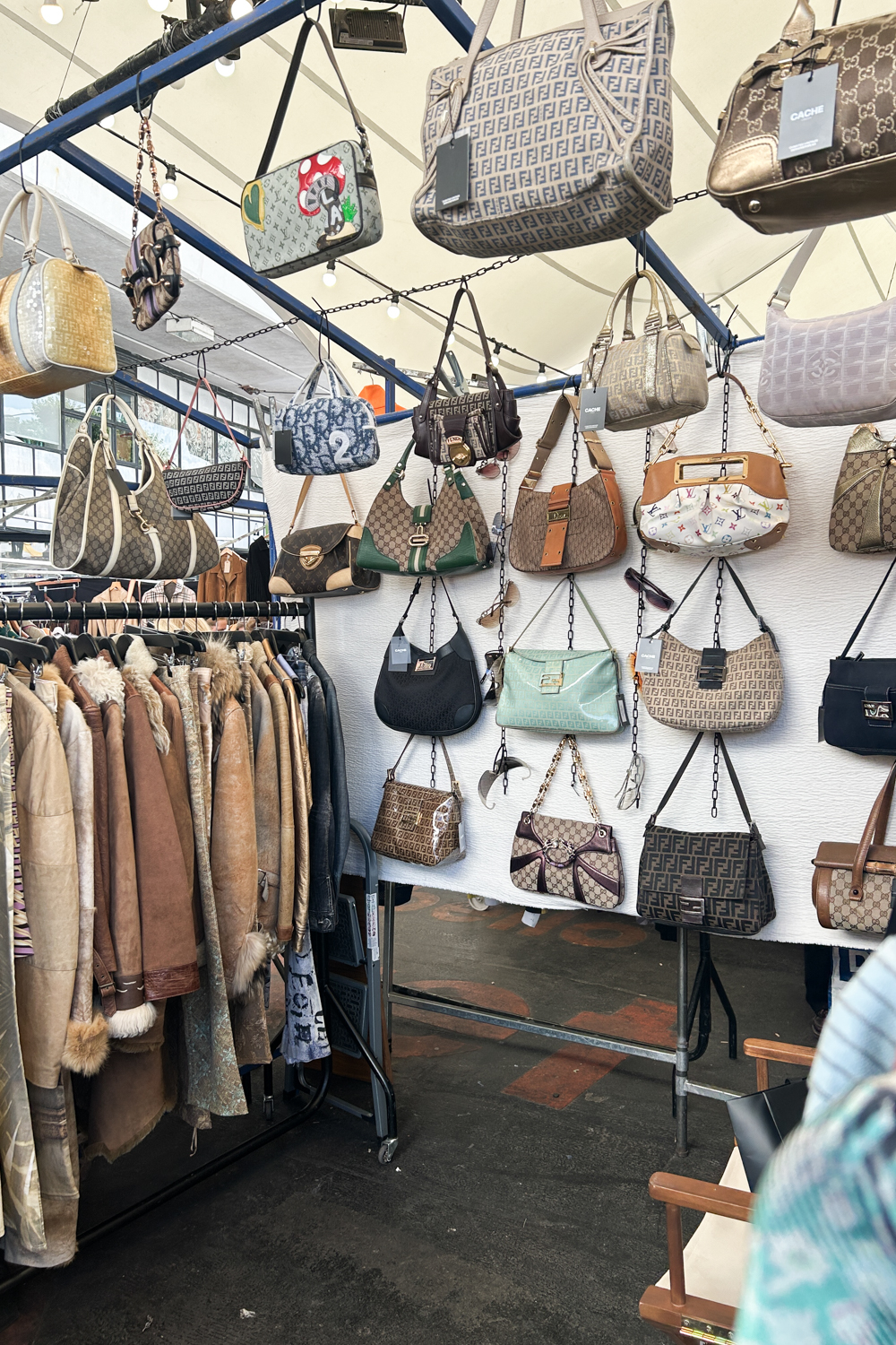 Vintage designer handbags at CACHE London stall at Portobello Market