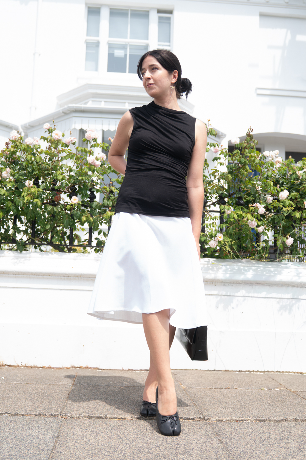 Top and skirt outfit worn with Woodchuck Sato tabi shoes