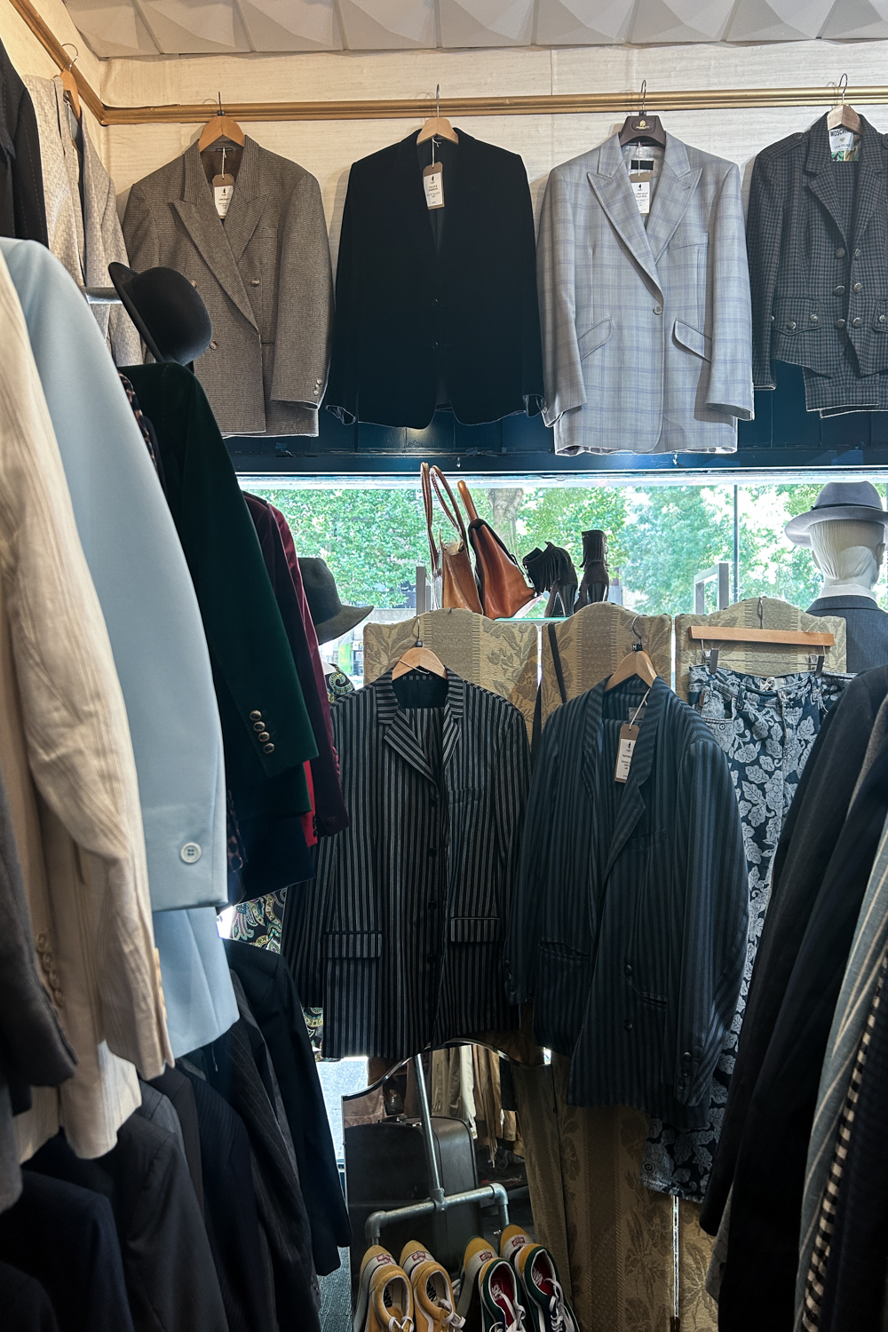 Vintage blazers hung up at Vestige