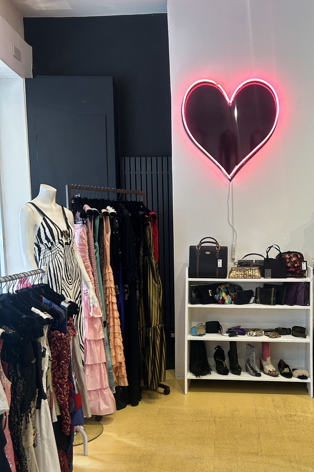 Vintage clothes and heart-shaped mirror in Found and Vision