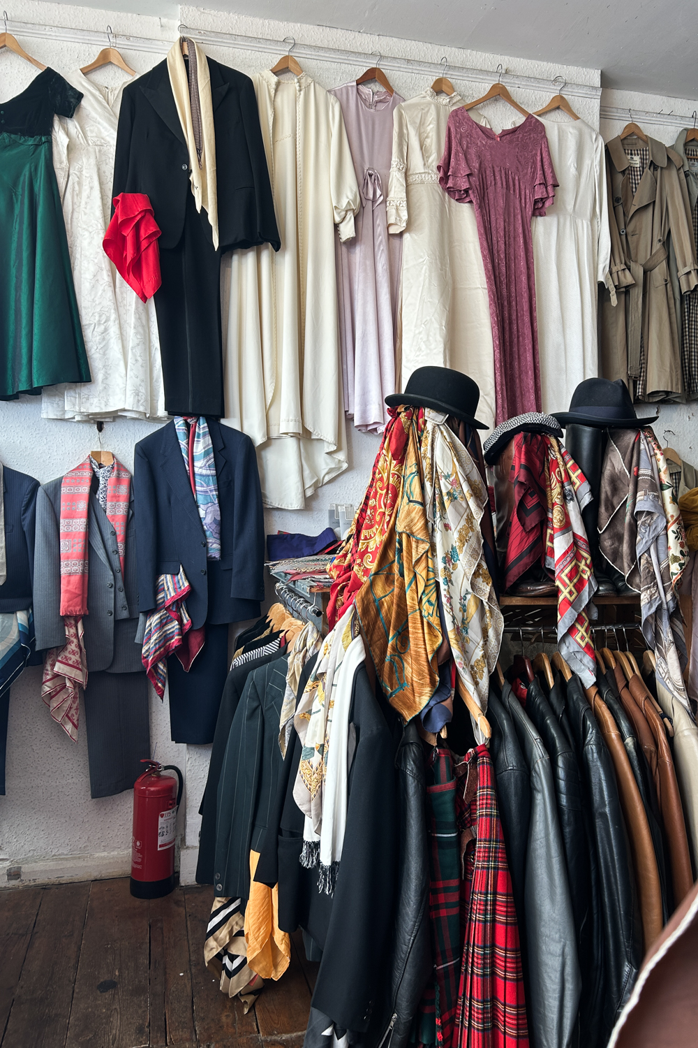 Vintage coats, scarves and bowler hats at 282 Portobello