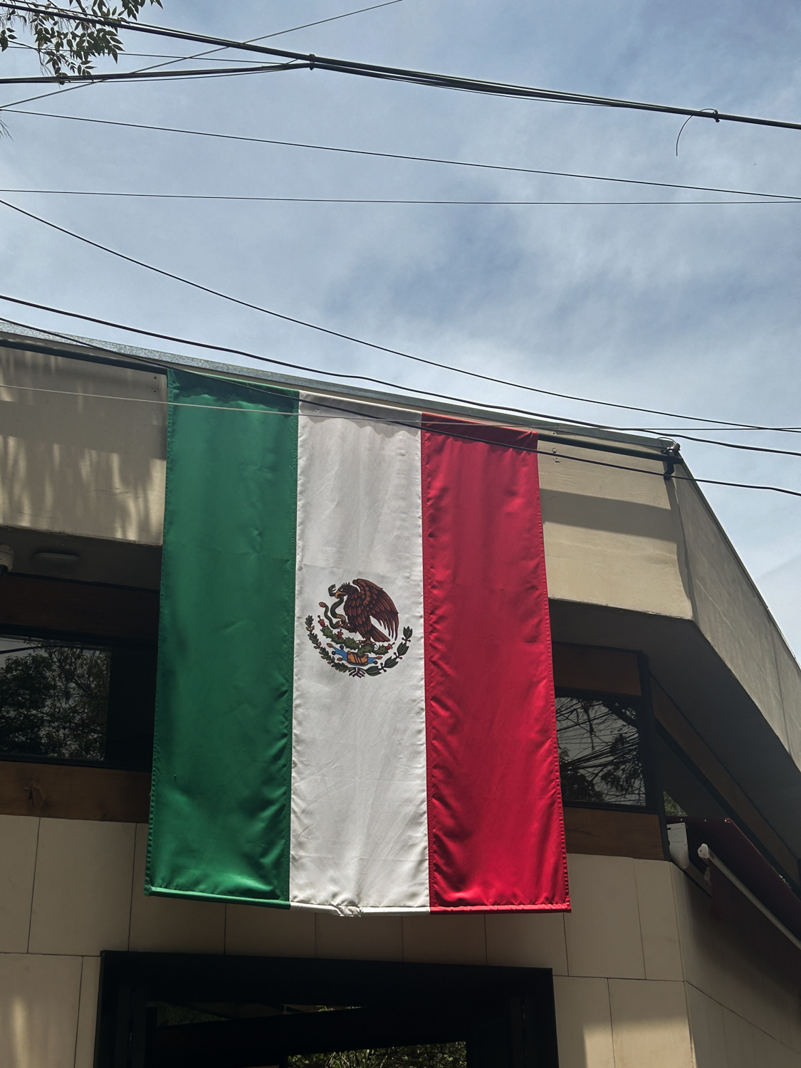 Mexican flag on outside of building
